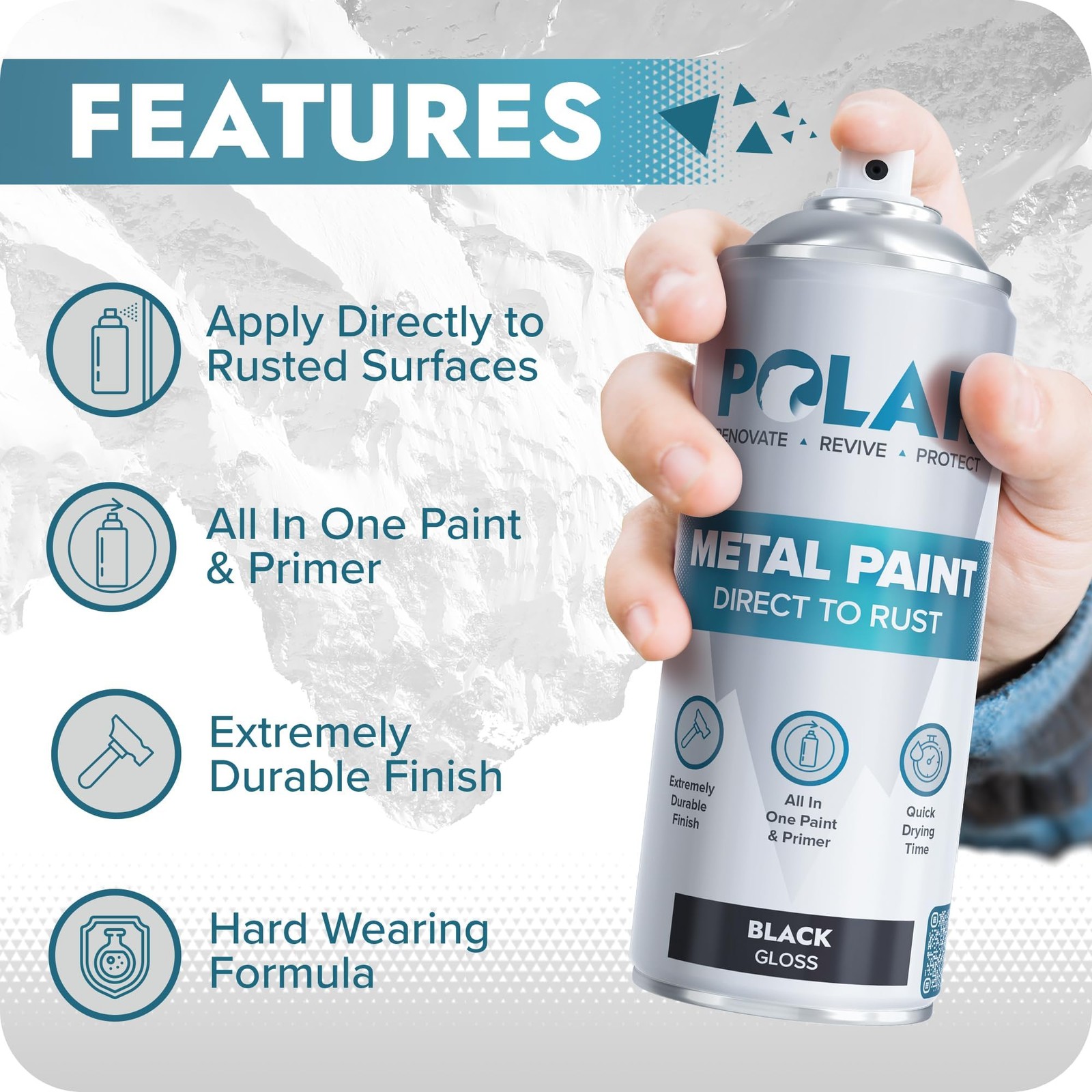 Polar Gloss Black Direct to Rust Spray 13.5 Fl Oz (Pack of 2),