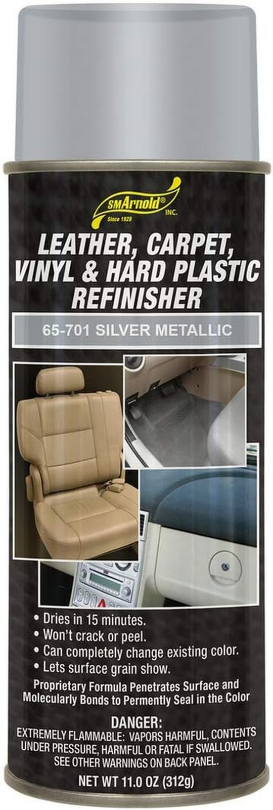 S.M. Arnold Refinishing Spray Paint – SILVER METALLIC 11 Oz. – for Leather, Carp