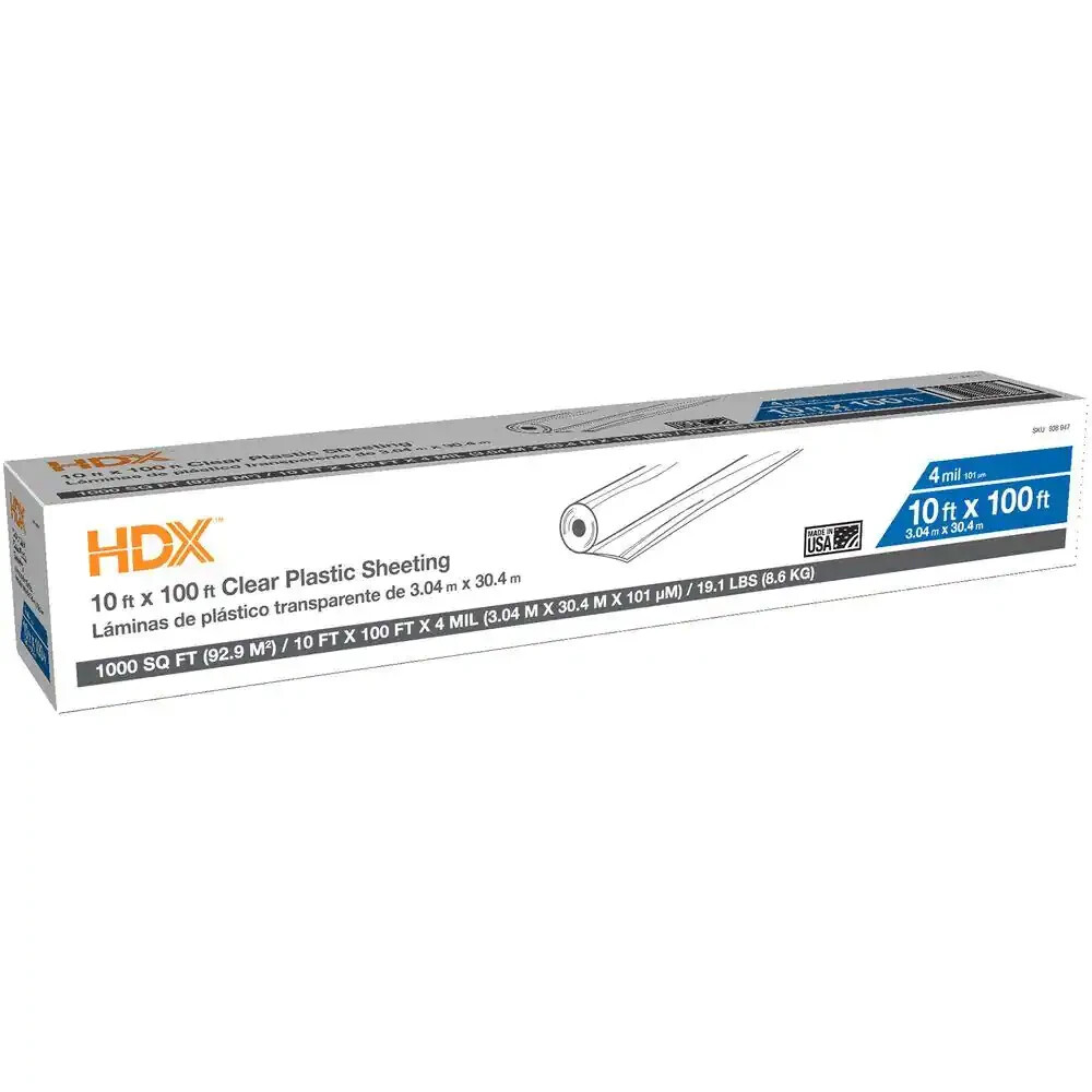 Clear 4 mil Plastic Sheeting HDX 10 ft. x 100 ft. NEW
