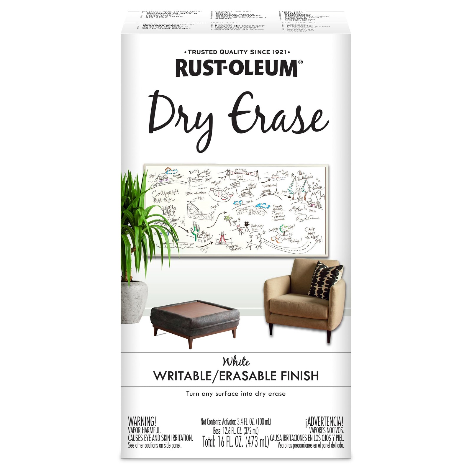 Rust-Oleum 241140 Specialty Dry Erase Brush-On 16 Fl Oz (Pack of 1), White