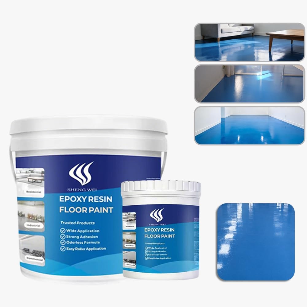 SHENGWEI floor paint Epoxy Resin Floor Coating 128 Fl Oz, Mediterranean blue
