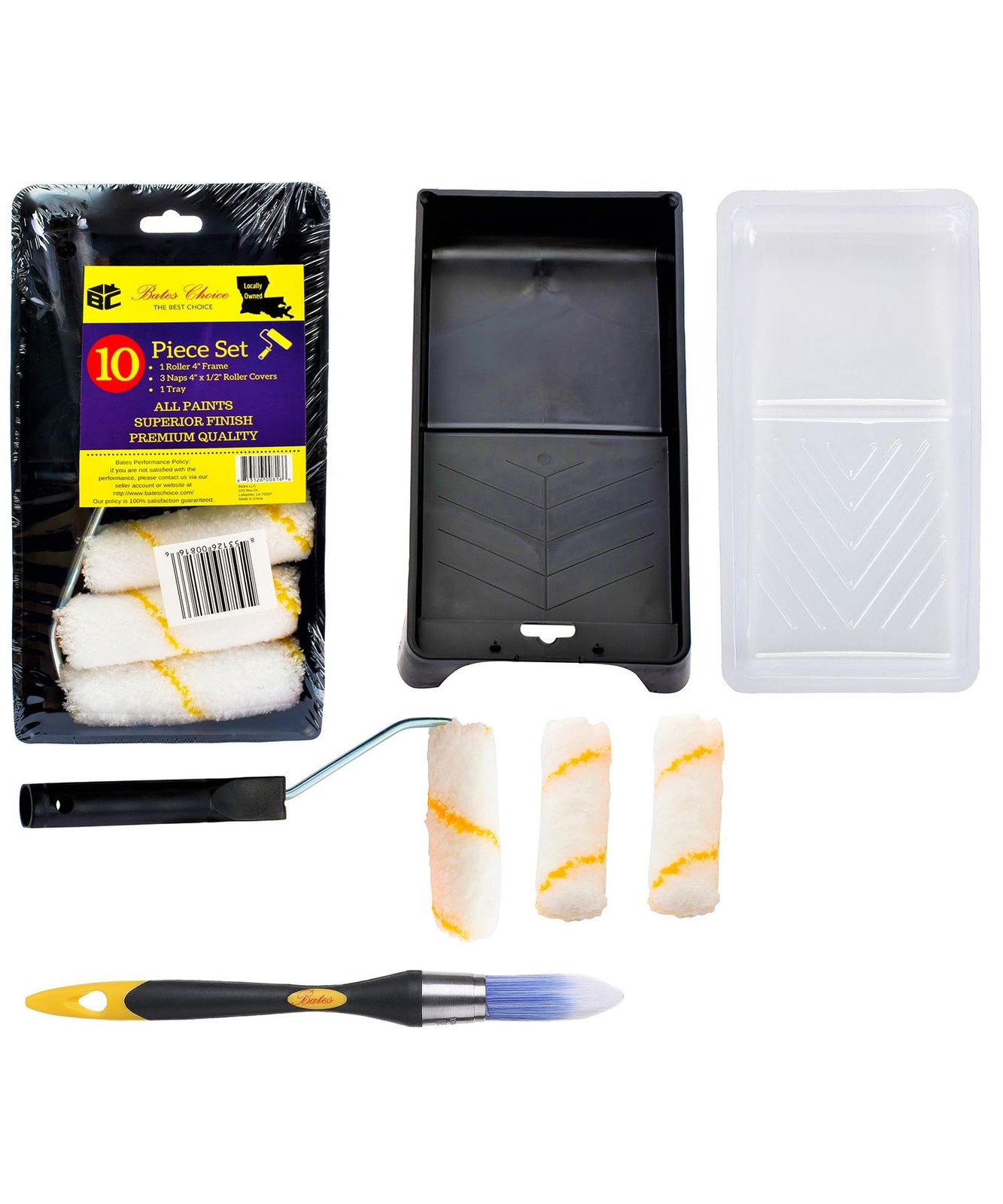 Bates- Paint Tray Set, 10 pcs, 4-Inch Roller Kit, 4″, 10 Black