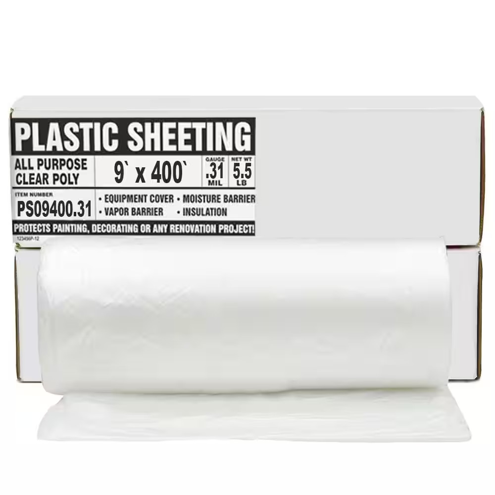 7.8 Micron Clear All Purpose Poly Sheeting – 9 Ft. X 400 Ft.- for Contractor NEW