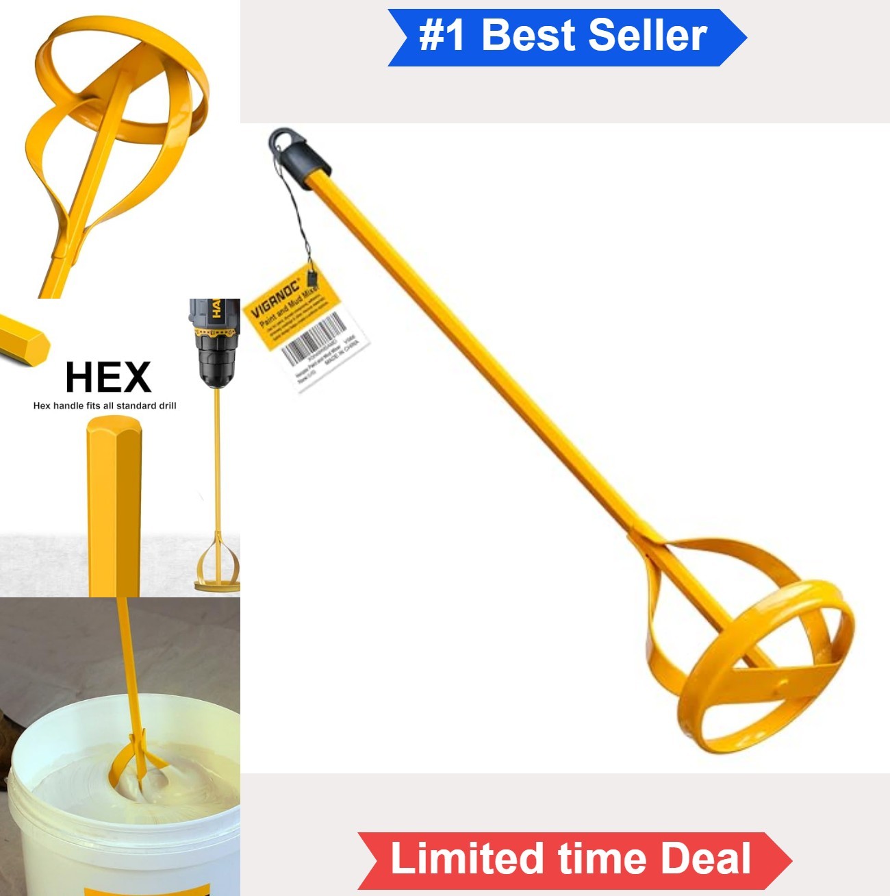 Paint Mud Mixer Stirrer Hex Bit for Drill 1 5 Gallon For Paint Plaster Cement