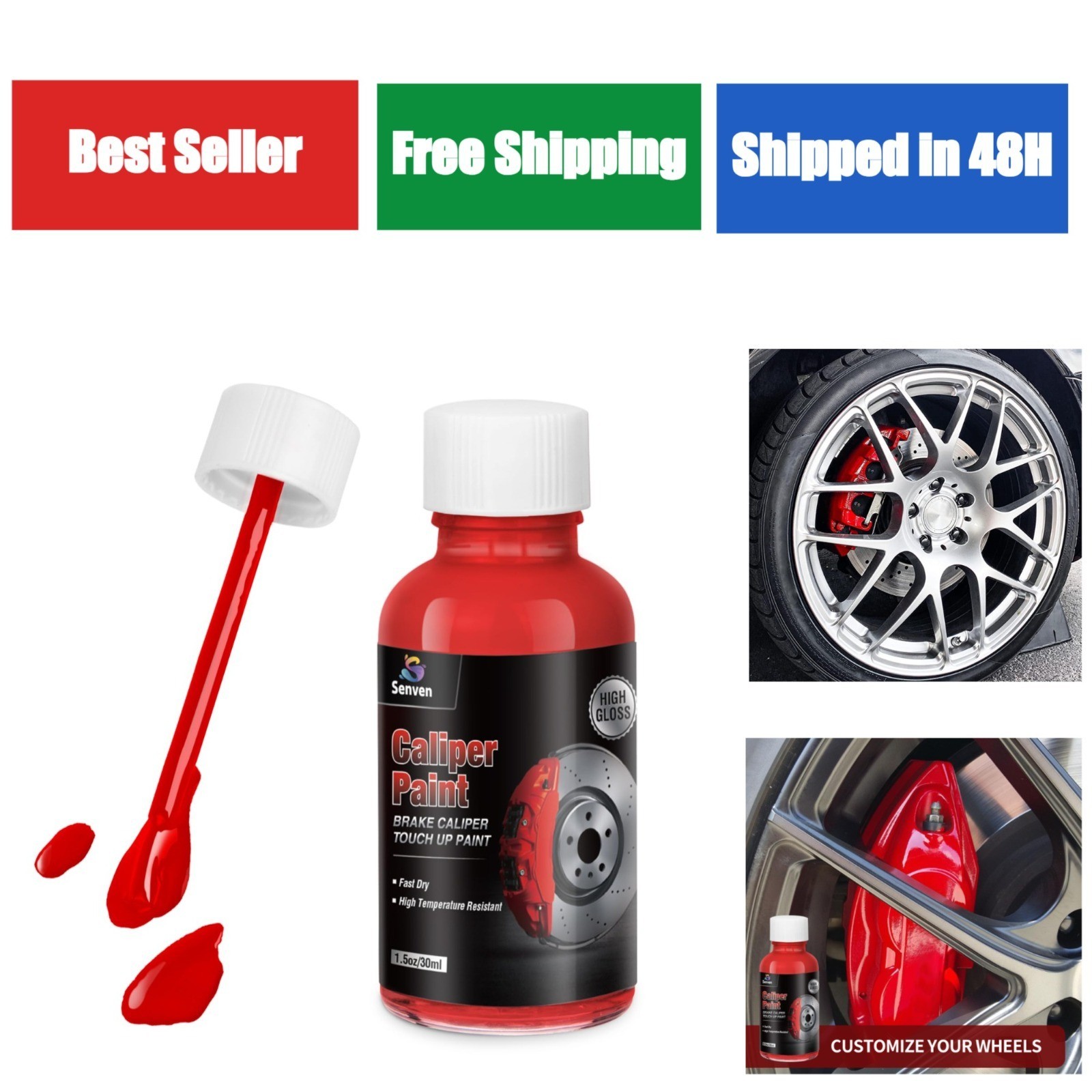 SENVEN Red Caliper Paint High Temperature Heat Resistant 1.5 oz