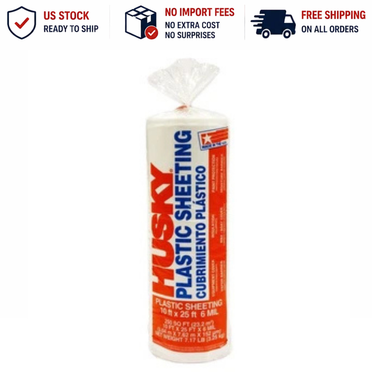 Husky 6 Mil Heavy Duty Clear Plastic Sheeting, 10 ft. x 25 ft.