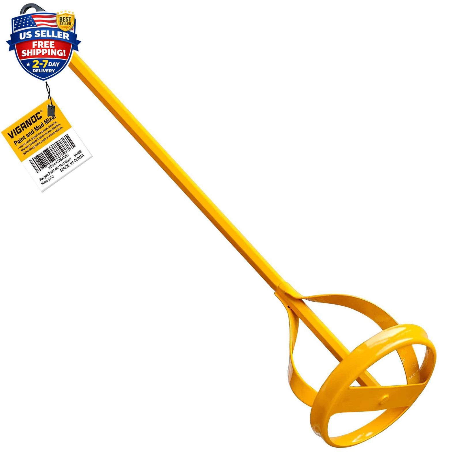 Paint & Mud Mixer Drill Stirrer Tool Hex Head for 1-5 Gallon Buckets Yellow