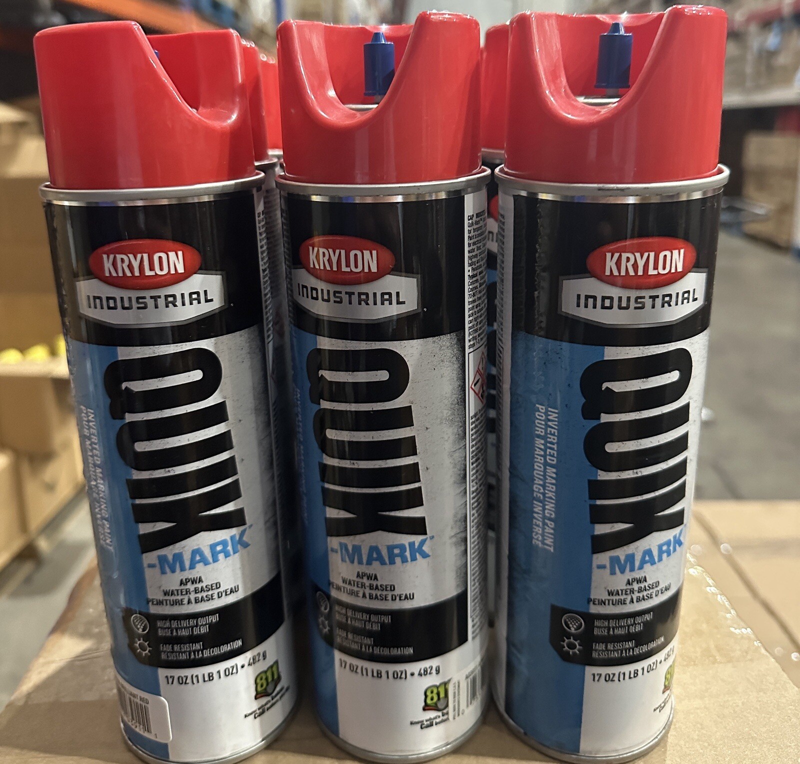 Krylon 3 Pack Quick Mark Brilliant Red Spray Paint. Water Based, Stripping Lane