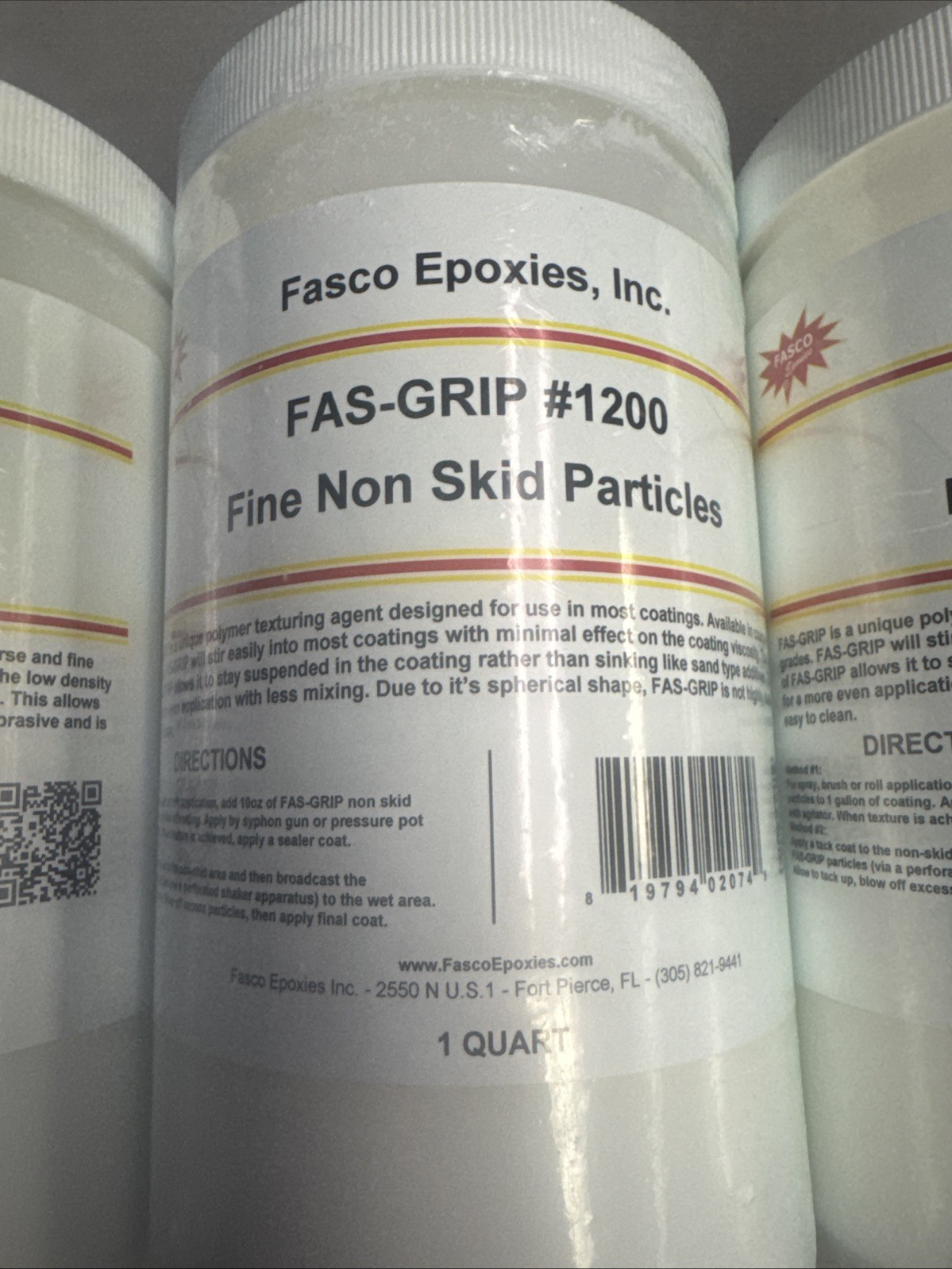 Lot of 3 quarts Fasco Epoxies Fas-Grip #1200 Fine Non-Skid Particles Additive