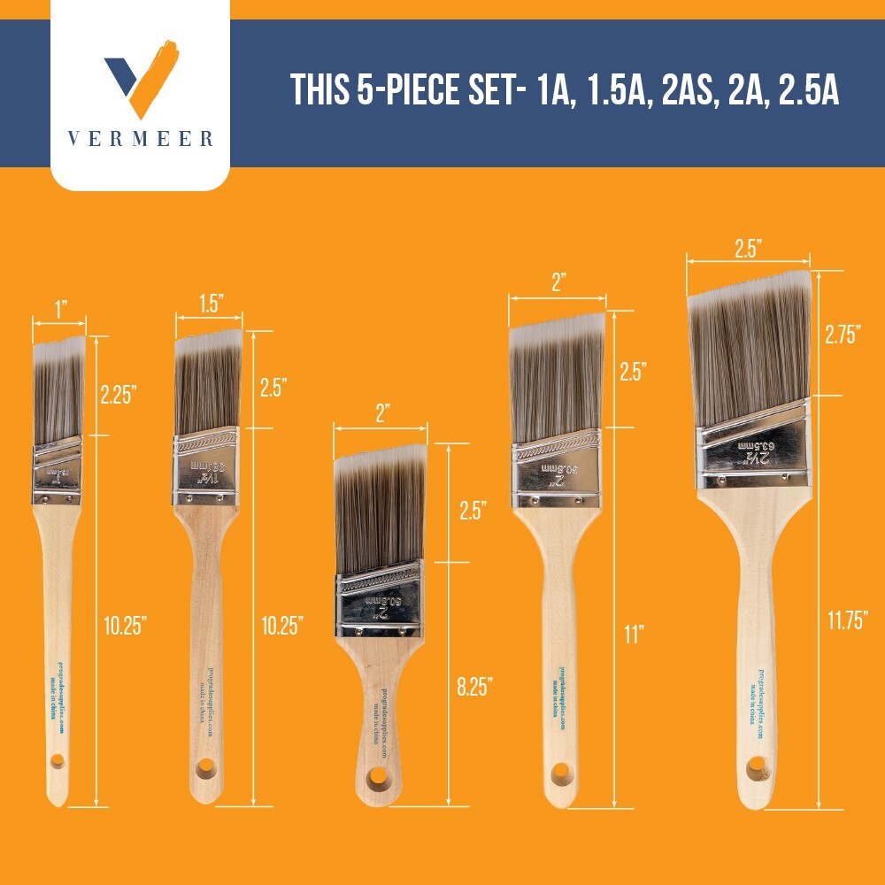 5 Pack Angle Brushes in Assorted Sizes for All Latex and Oil Paints & Stains