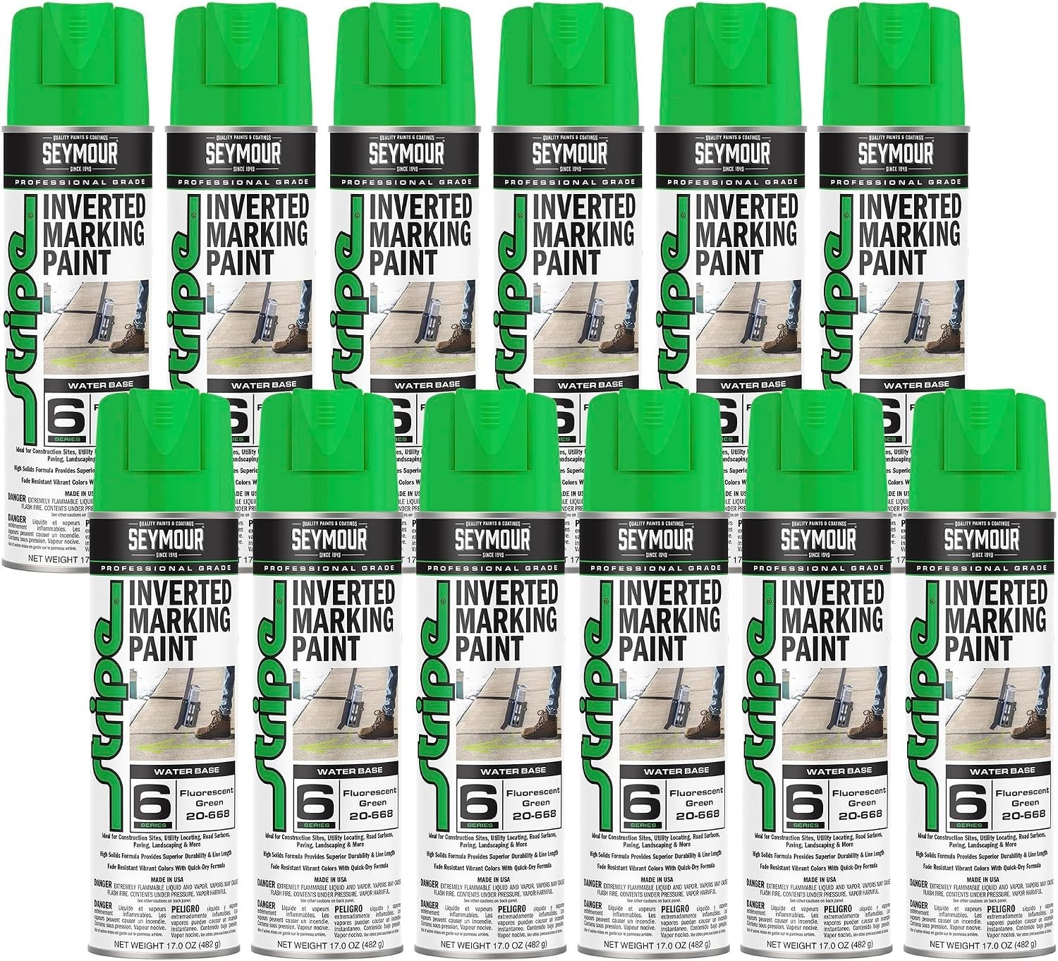 12PK Seymour 20-668 Inverted Fluorescent Green Marking Paint 17oz
