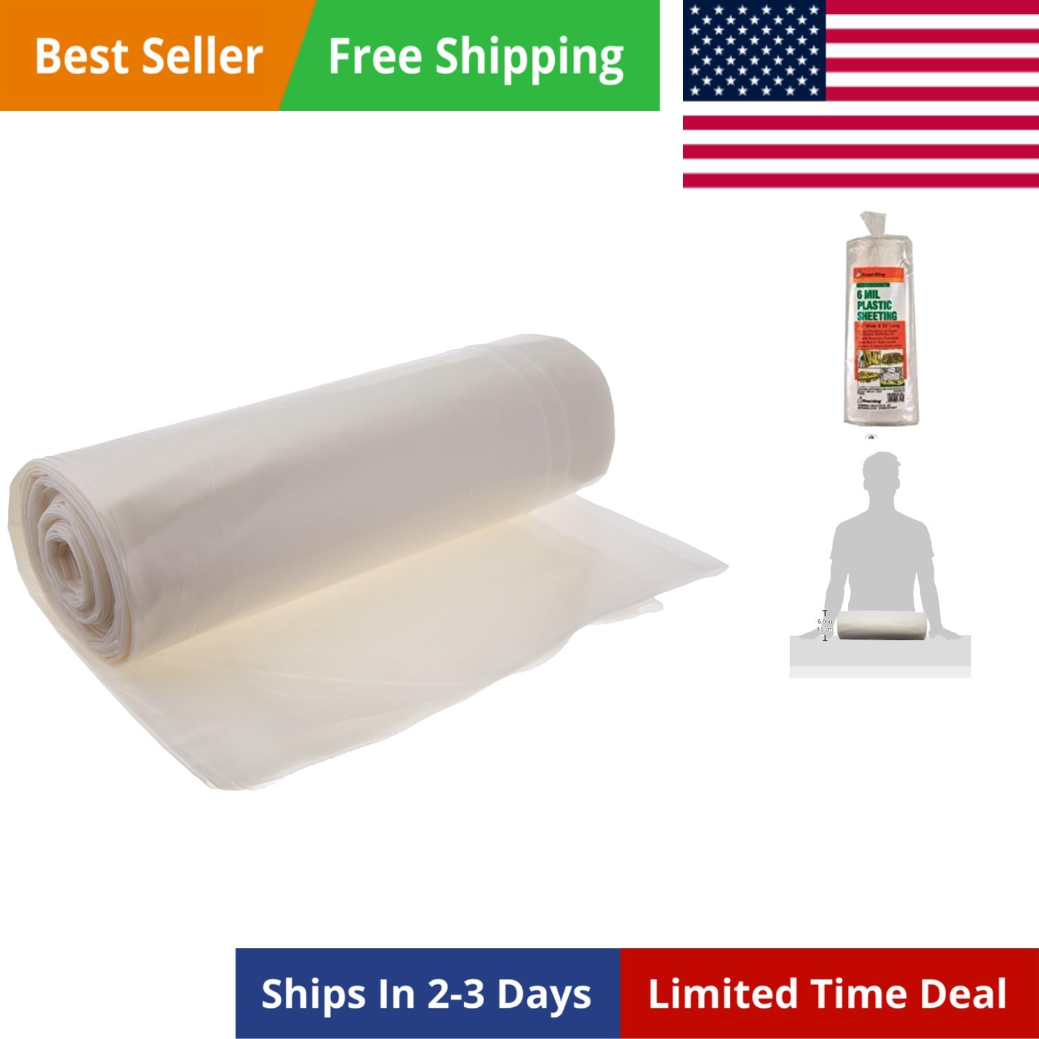 P1025/6W Polyethylene Sheeting, 10′ x 25′ x 6 mil., Clear