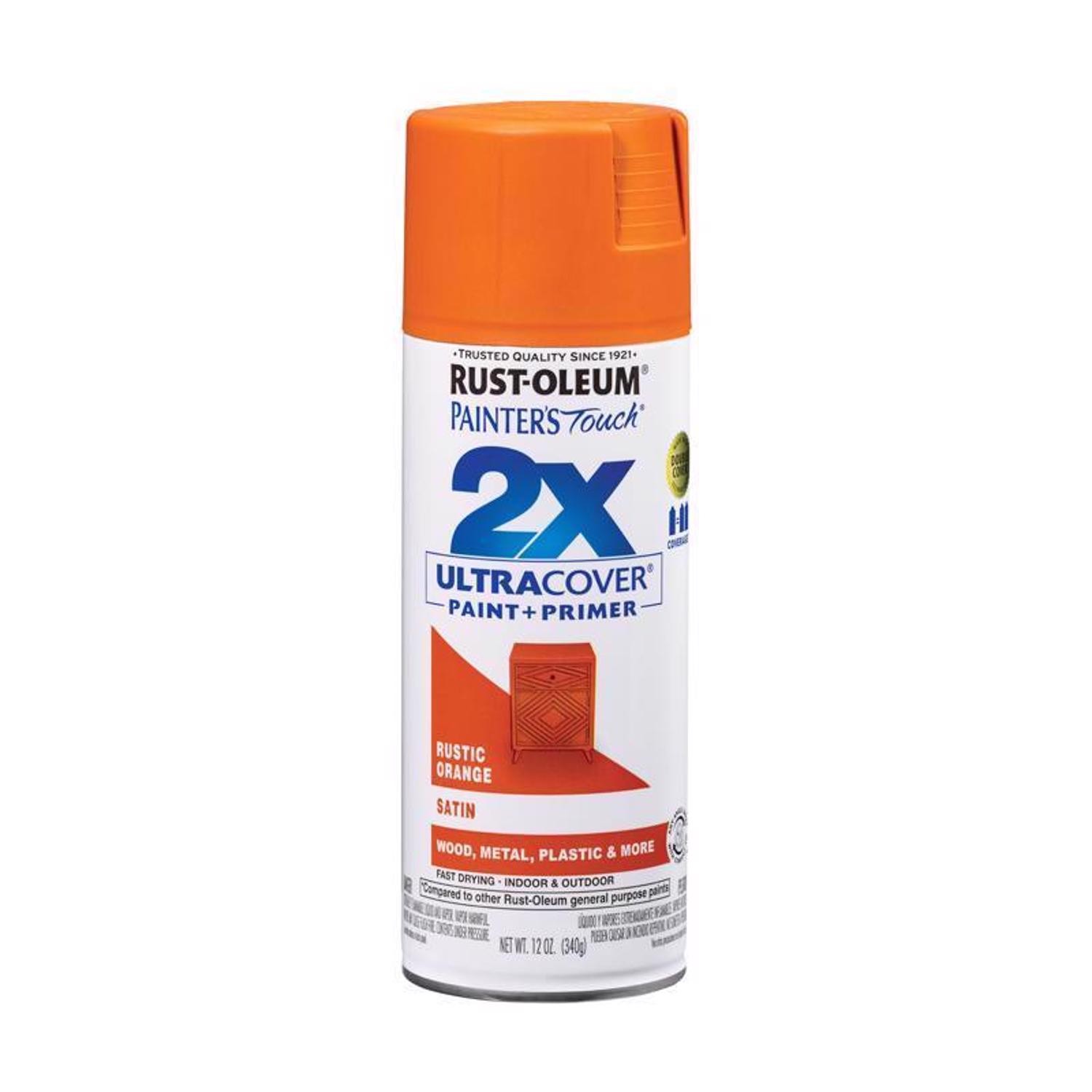 Rust-Oleum 314753 Rustic Orange Satin Spray Paint and Primer 12 oz. (Pack of 6)