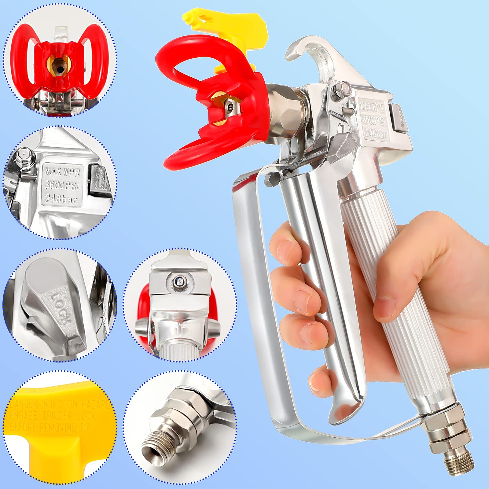 SG02 Airless Paint Spray Gun, 3600PSI, 517 Tip, Swivel Joint, 2-Pack
