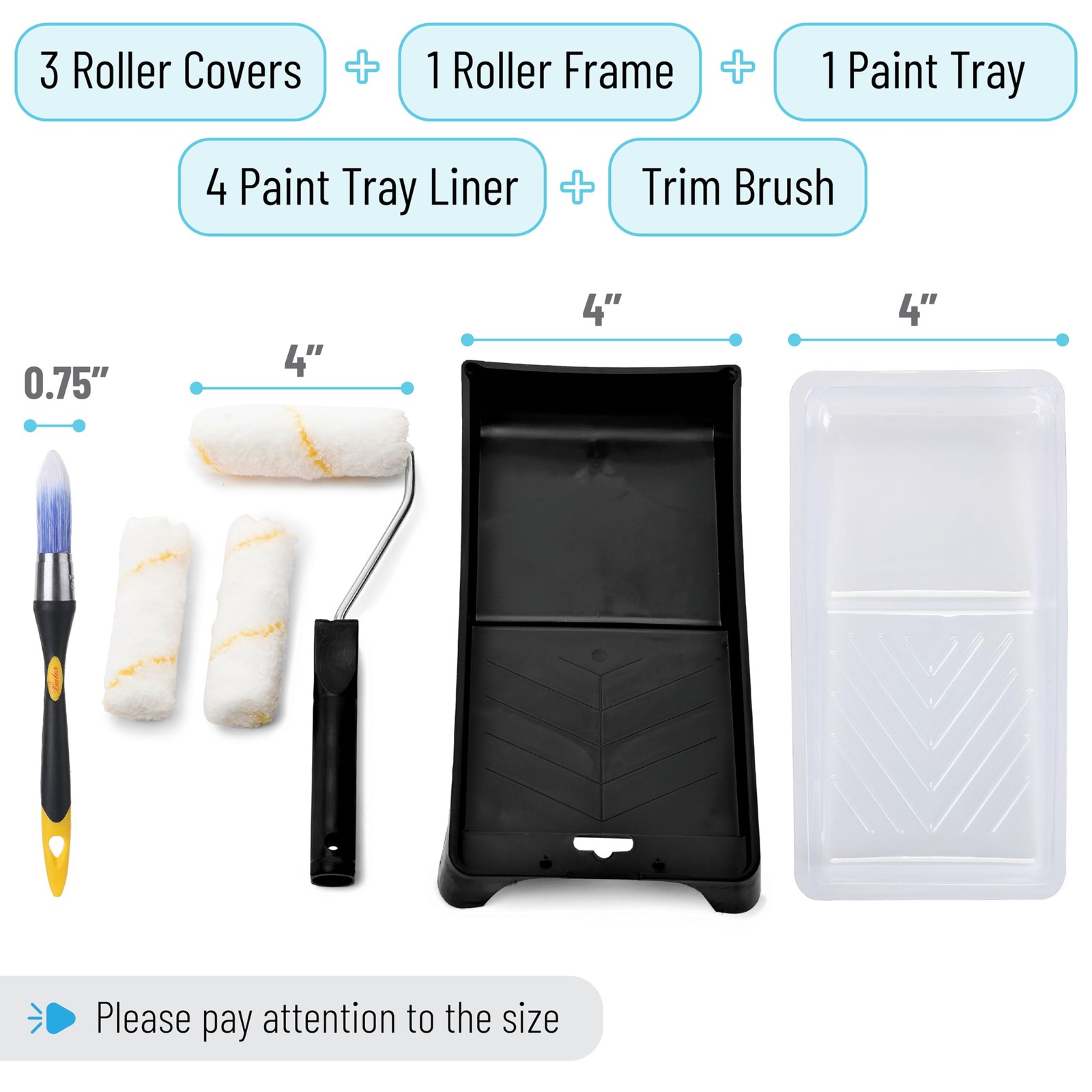 Bates- Paint Tray Set, 10 pcs, 4-Inch Roller Kit, 4″, 10 Black
