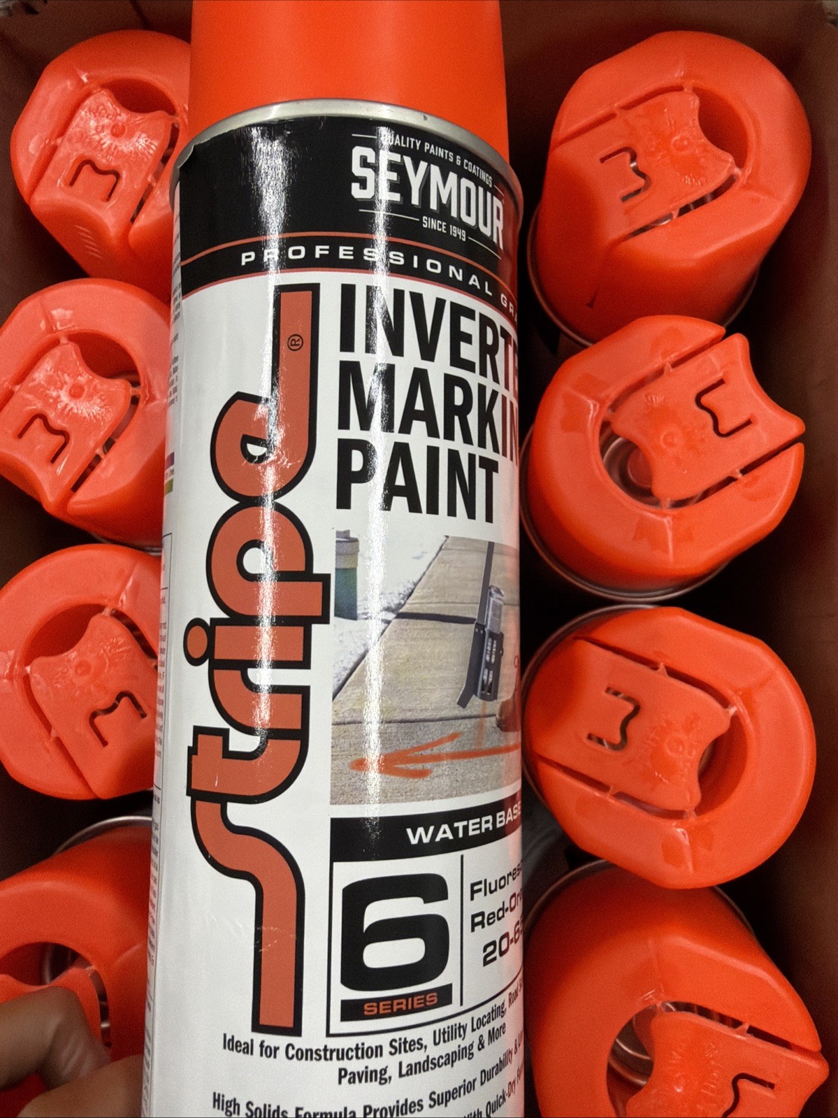 12 Cans Seymour Stripe Inverted Ground Marking Paint Florescent Red-Orange