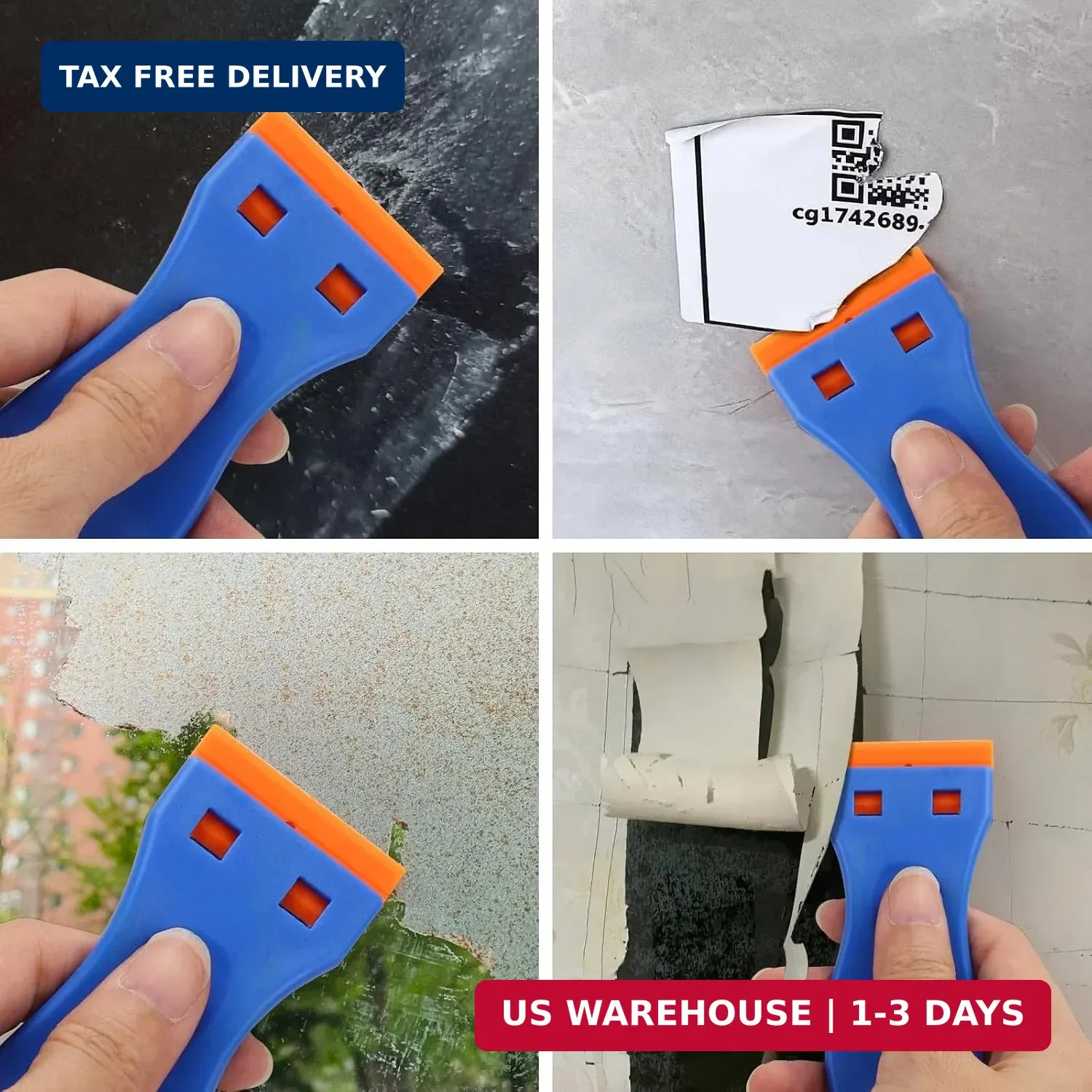 10 Plastic Razor Blade Scraper, 100 Pcs Blades, Remove Label Decal Tool for Stic
