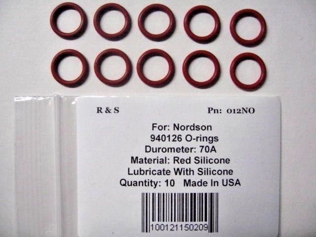 10 Compatible Nordson 940126 O-Rings / R&S 012NO / Material Red Silicone