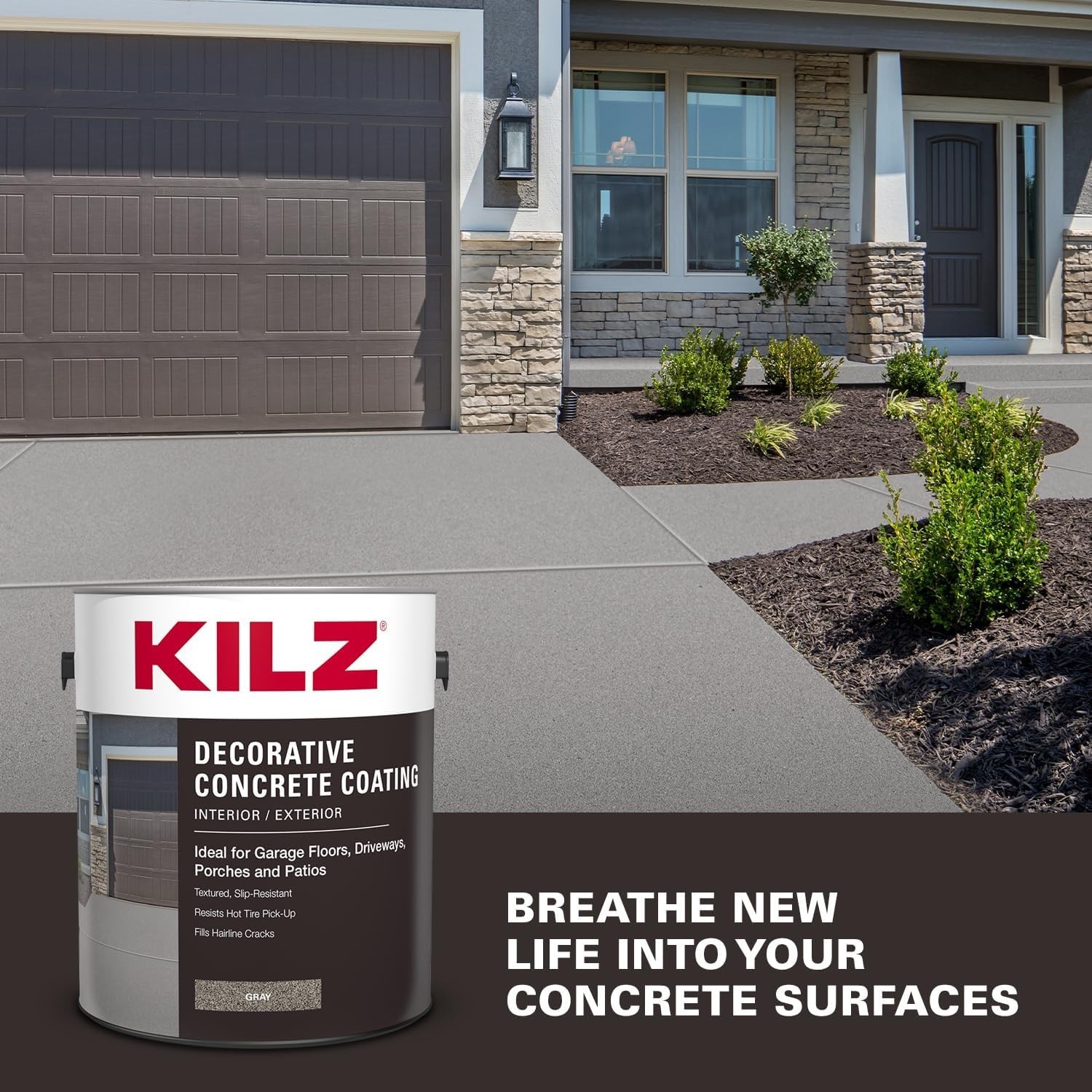 Slip Resistant Gray Concrete Paint, Interior/Exterior, 1 Gal#