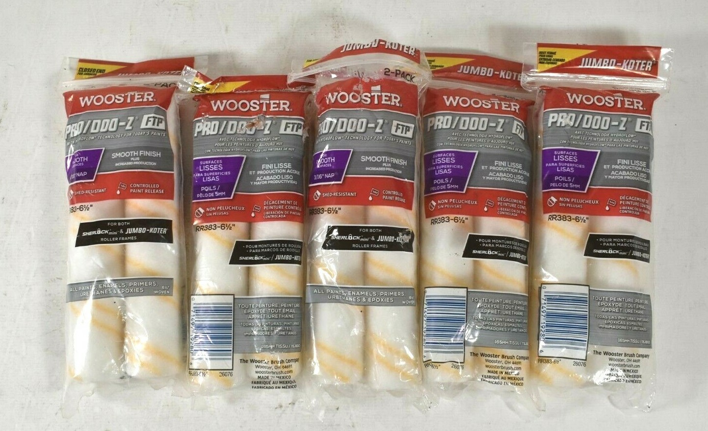 5 Pack Wooster Jumbo-Koter Woven 6-1/2 in. W x 3/16 in. Paint Roller Cover