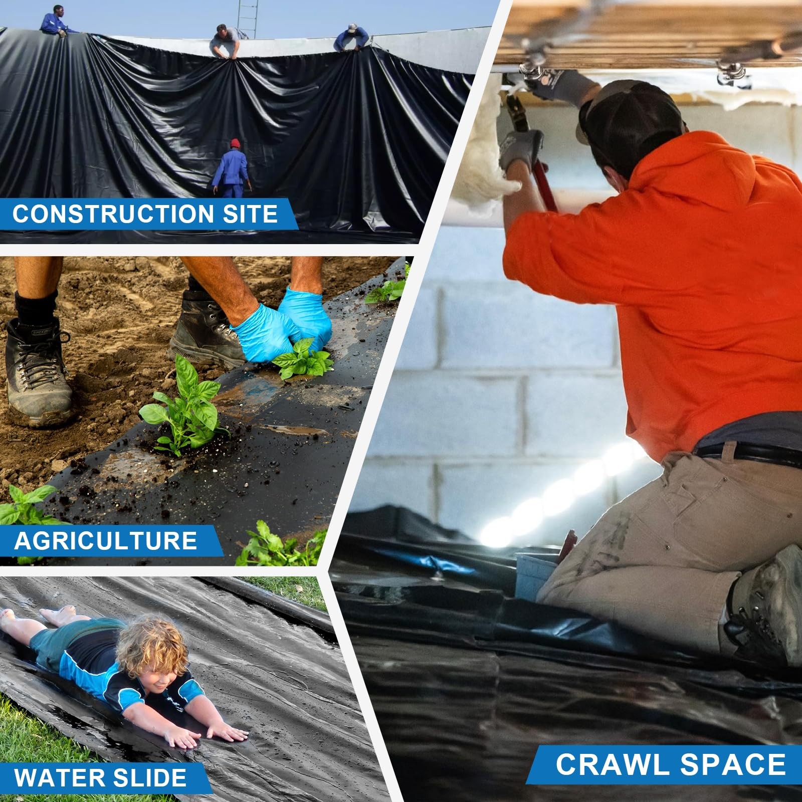 Crawldryer Black Plastic Sheeting, 10 Mil 5′ x 100′, 10 x