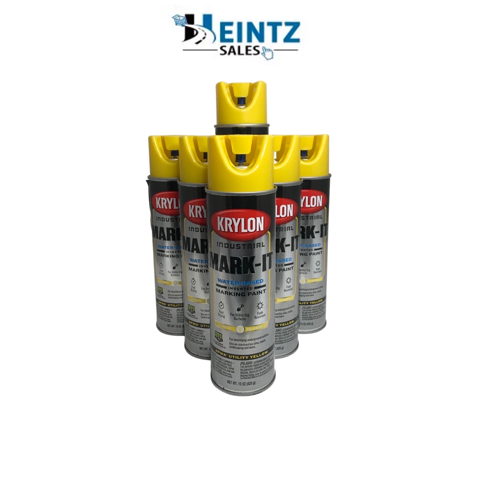 Krylon 731708 – 6 PACK Mark-It WB Inverted Marking Paint – APWA Utility Yellow