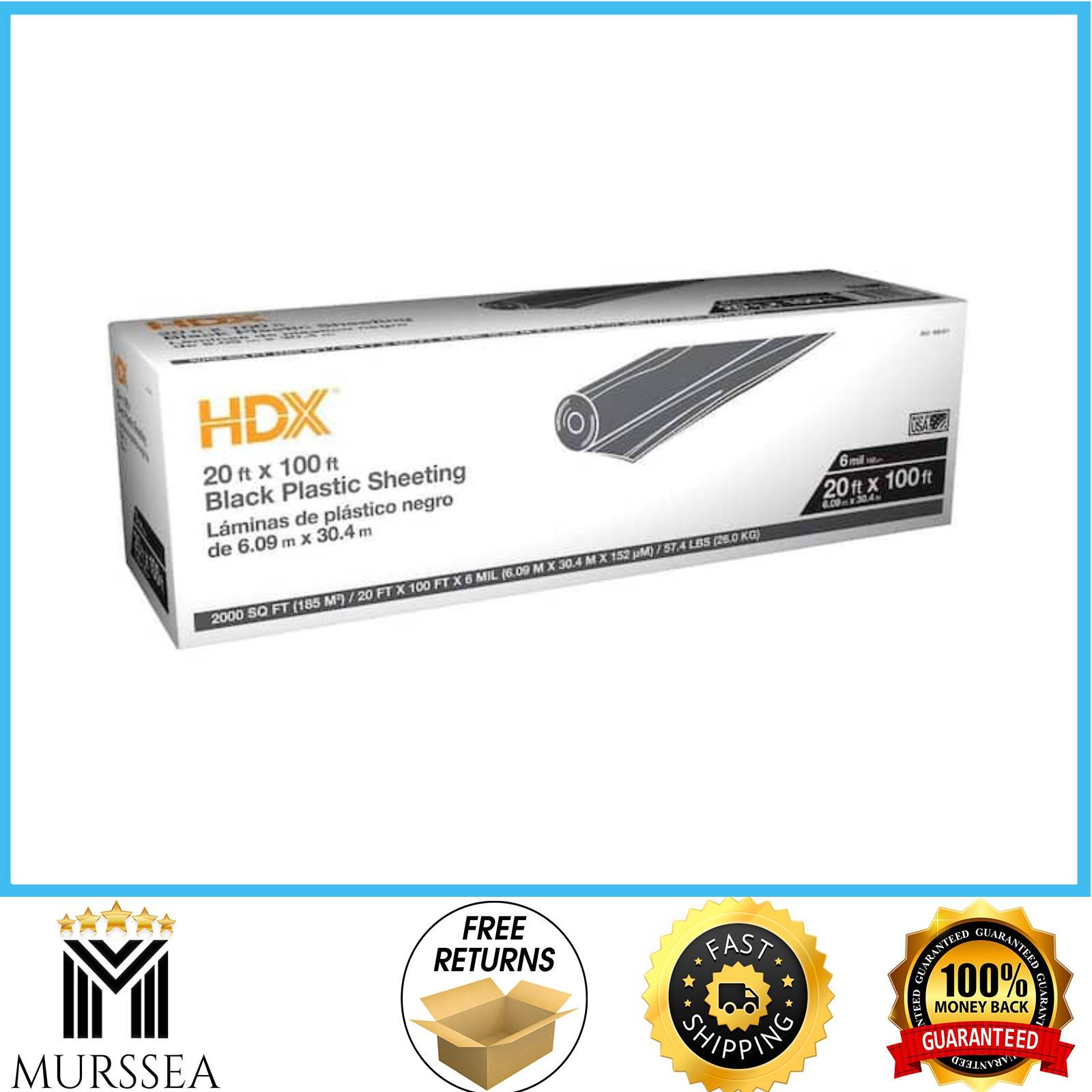 HDX 20 ft x 100 ft Black 6 Mil Plastic Sheeting Heavy Duty Vapor Barrier Cover