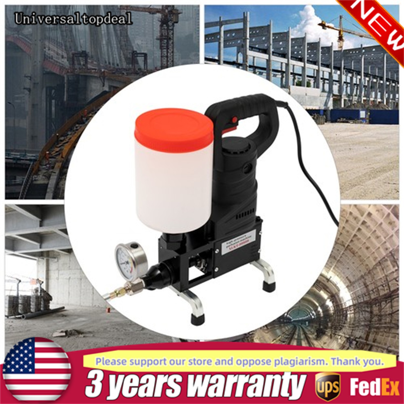 Electric Grouting Machine High Pressure Grouting Injection Pump 0-10000PSI 110V