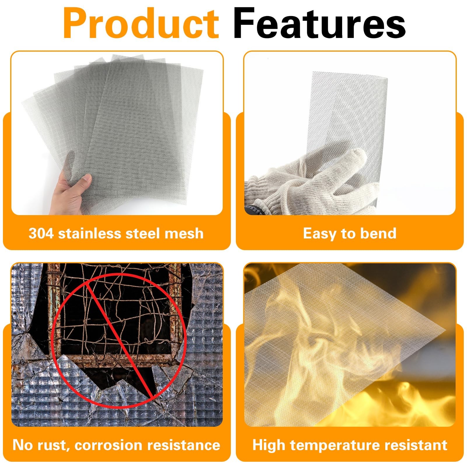 6 Pack 12×8 Inch Wire Mesh Screen, 20 Stainless Steel 12″*8″, Silver