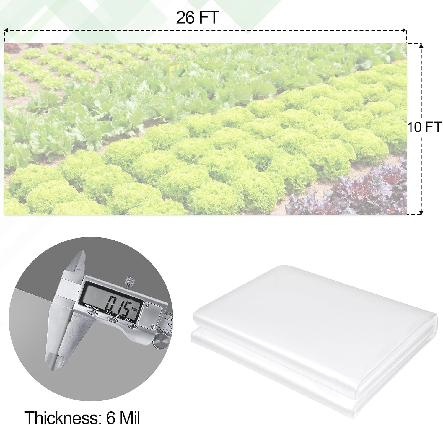10 X 26 FT Clear Greenhouse Plastic Sheeting, 6 Mil Polyethylene Film Heavy Duty