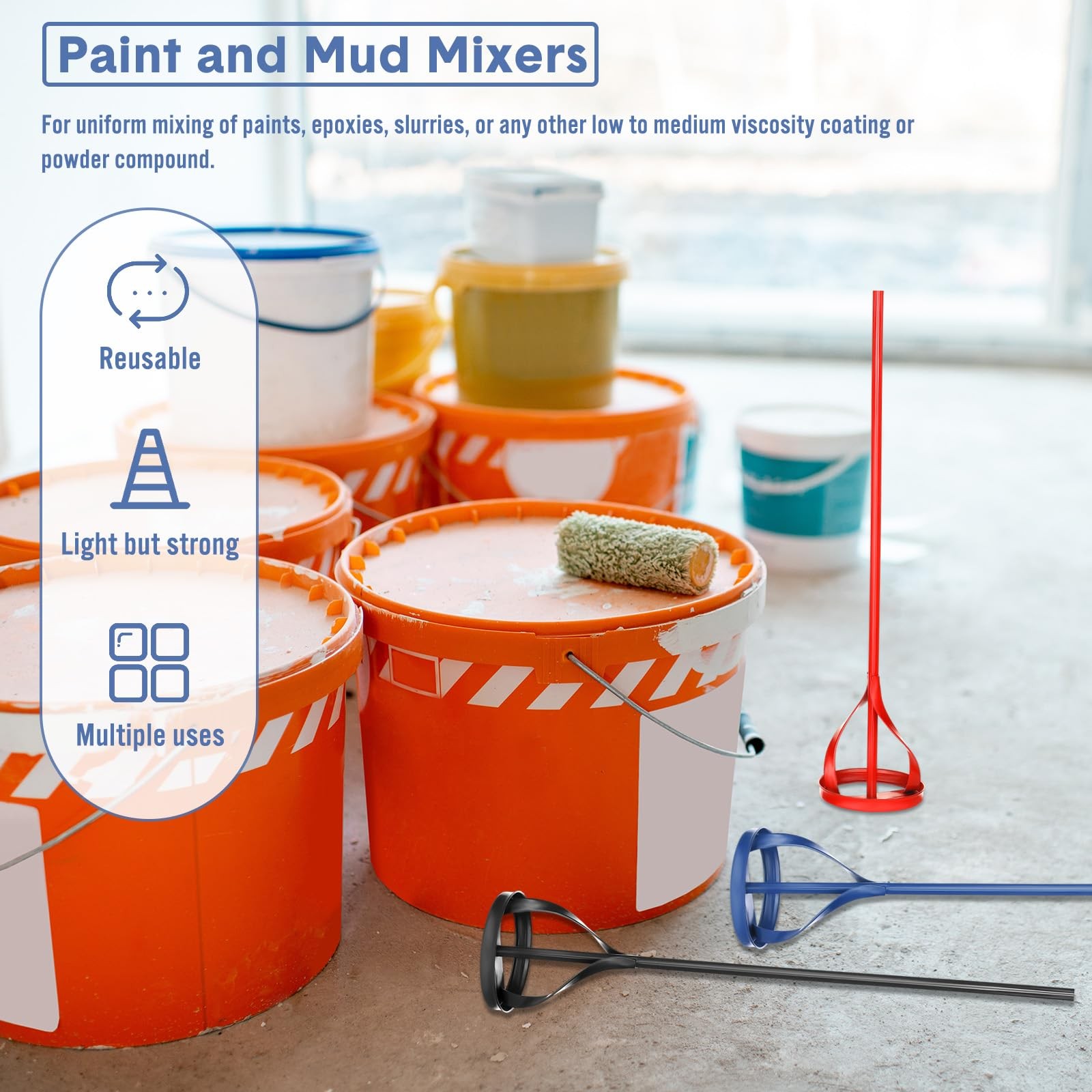 3 Pieces Paint Stirrer for Drill 1 to 5 Gallon Buckets Fits Standard Drills E…
