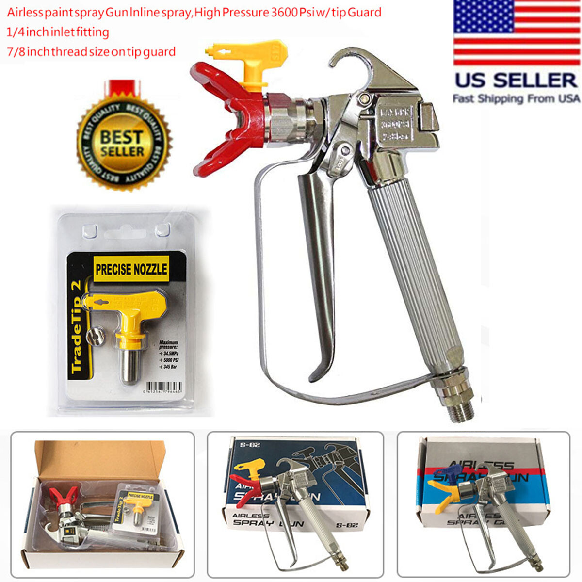 3600PSI Airless Paint Spray Gun w/ 517 Tip Nozzle Guard For Wagner Sprayers NEW