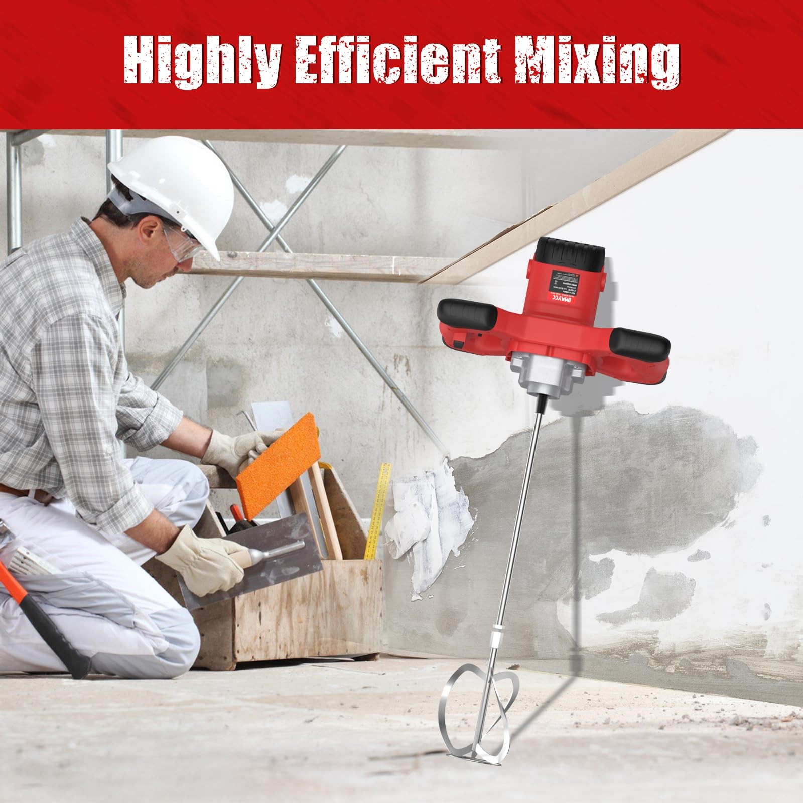 IMAYCC Cement Mixer, 2100W Electric Concrete Mixer with 6 Speed, 110V Handhel…