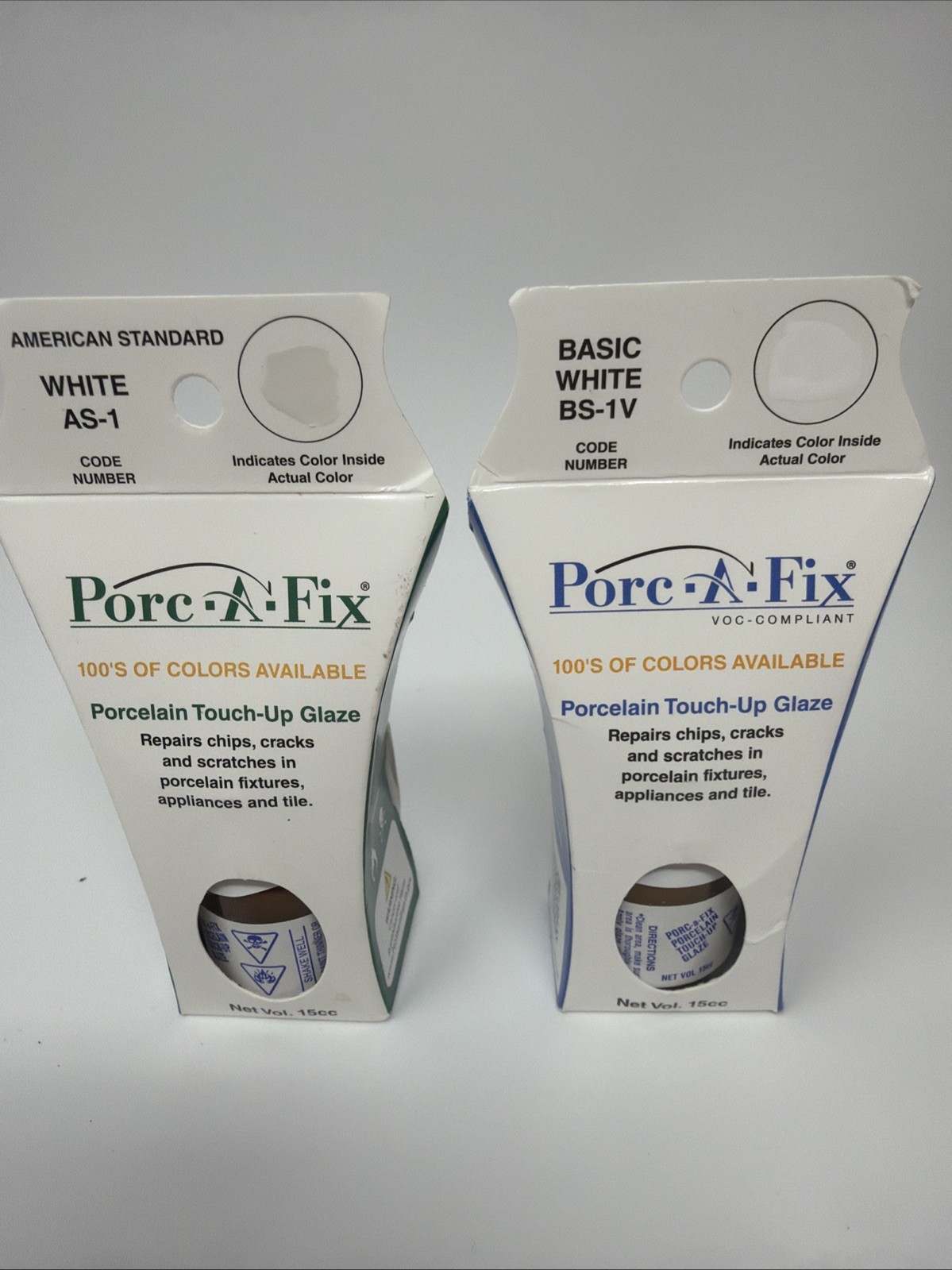 2 Fixture-Fix Porc-A-Fix AS-1, BS-1V White & Basic Porcelain Touch-up Paint