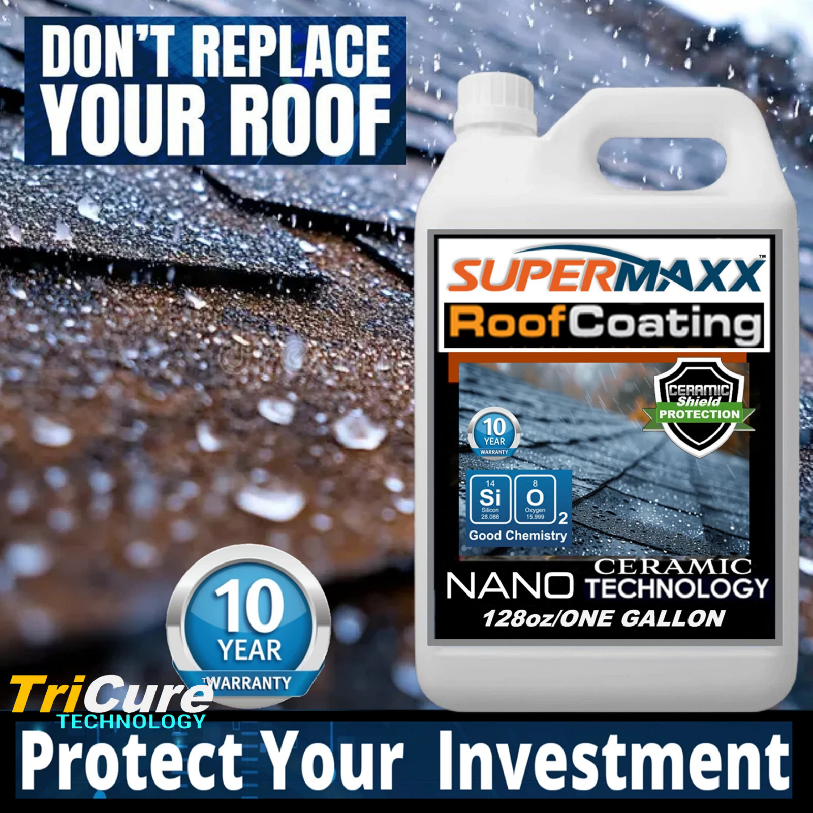 NANO ROOF COATING FOR ASPHALT SHINGLES 10 YR STAIN UV RESISTANCE-”ONE GALLON