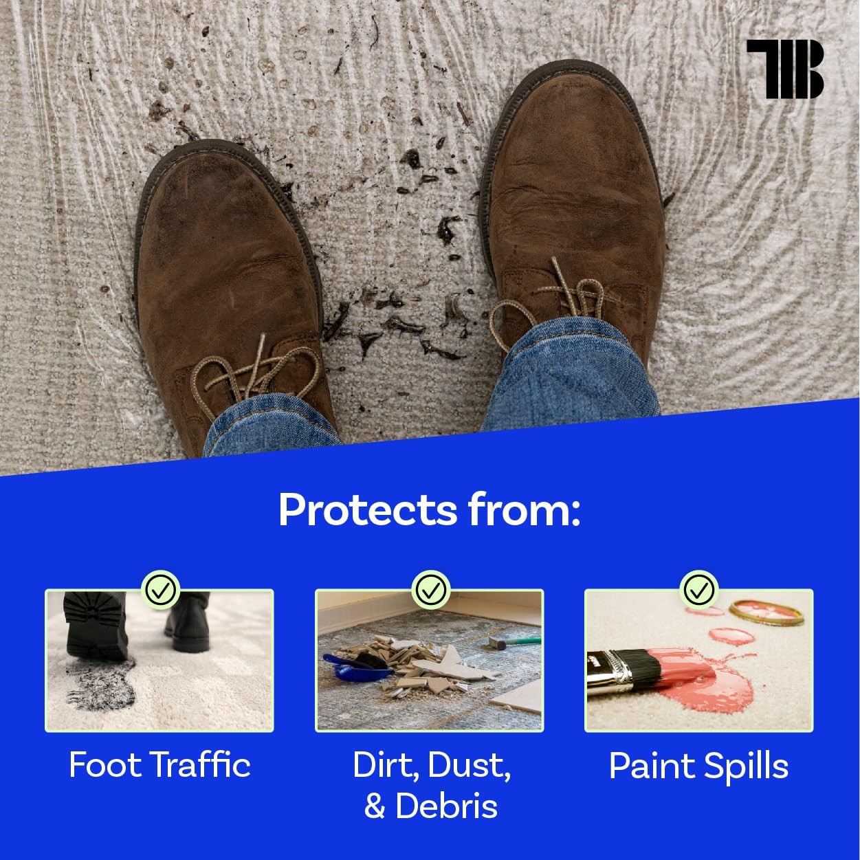 TapeManBlue Carpet Protection Film 36×200 Ft 4 Rolls Self Adhesive